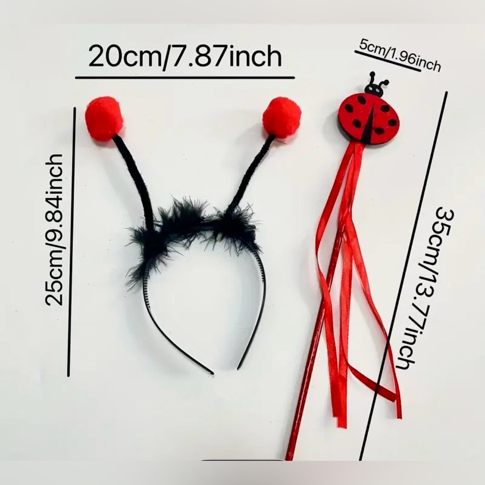 LADYBUG | Costume Set with Wings Headband and Wand | Kids or Adult Size OS - Picture 12 of 15